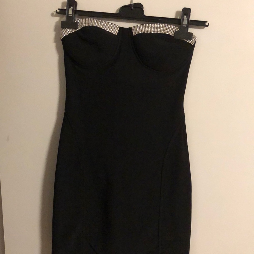 Black stone embellished mini dress